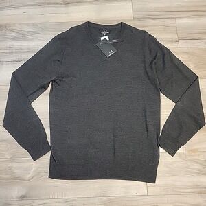 Magaschoni Wool Sweater Mens Medium Charcoal Gray V-Neck Pullover NEW